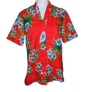 Royal Hawaiian Vintage 50s Women’s Hawaiian Blouse, Orange Hawaiian Shirt Sz S